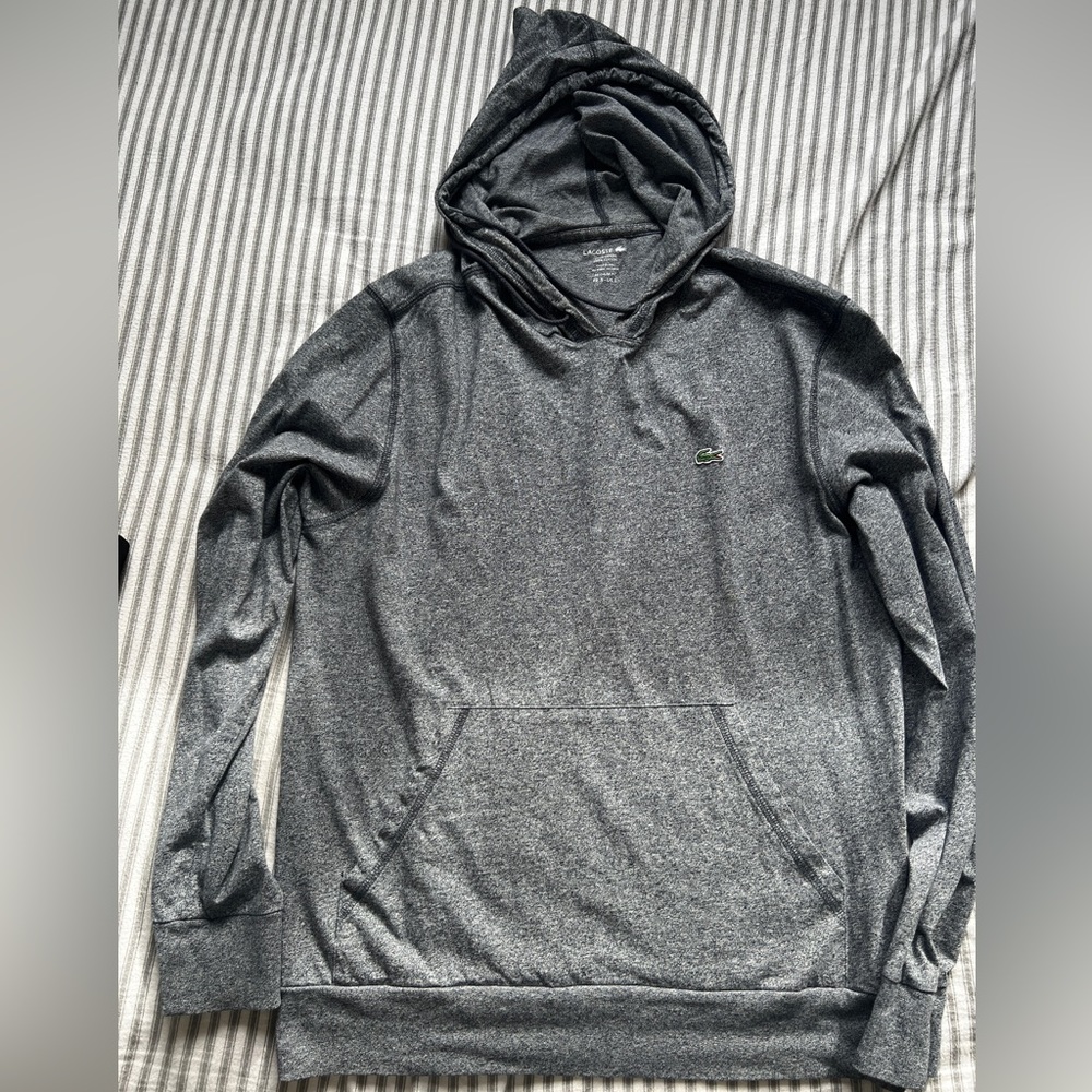 Lacoste Hooded Cotton Sweatshirt - Blue/Gray - Large